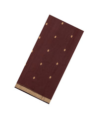 Brown Handloom Maheswari Silk Cotton Saree With Buttas & Zari Border-SC4863