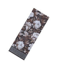 Dark Brown Printed Synthetic Linen Saree With Floral Motifs-SY0207