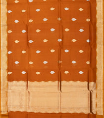 Rust Handloom Banarasi Organza Silk Saree With Floral Buttas-BE1713