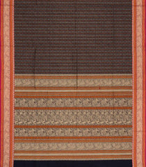 Black Handloom Village Cotton Saree With Checks & Buttas-VC1665