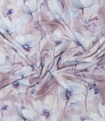 White Printed Synthetic Linen Saree With Floral Motifs-SY0217