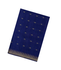 Dark Blue Woven Tussar Silk Saree With Floral Motifs & Contrast Border-TU3550