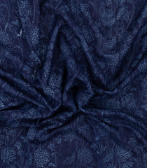 Indigo Printed Chanderi Cotton Saree With Floral Motifs-CC1777