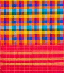 Multi Colour Handloom Kanchipuram Silk Saree With Checks-KA15412
