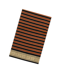 Rust & Black Handloom Soft Silk Cotton Saree With Zari Stripes-SC4379