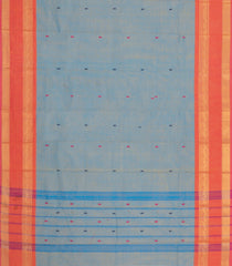 Grey Woven Chettinad Cotton Saree With Buttas & Contrast Border-CN1922