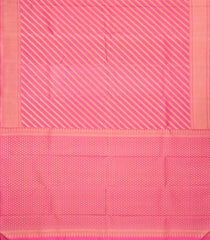 BubbleGum Pink Handloom Kanchipuram Silk Saree With Diagonal Stripes-KA13524