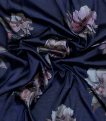 Midnight Blue Printed Synthetic Tussar With Contrast Zari Border-SY0297