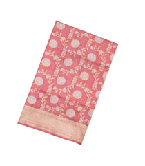 Peach Handloom Banarasi Silk Saree With Floral Vine Motifs-BE1517