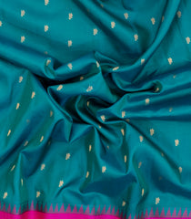 Cyan Handloom Gadwal Silk Saree With Buttas & Contrast Temple Border-GA0303