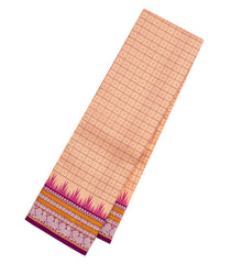Light Peach Handloom Korvai Kanchipuram Silk Saree With Checks Motifs-KA14310