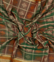 Green Handloom Silk Cotton Saree With Checks & Buttas-SC4582