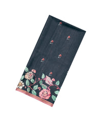 Black Printed Synthetic Tussar Silk Saree With Zari Border-SY0063