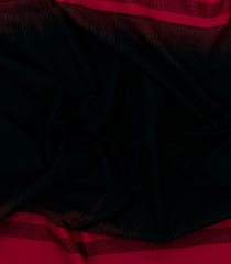 Black Handloom Bengal Cotton Saree With Floral Crimson Border-BG1545