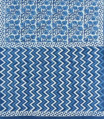 Indigo Printed Jaipur Cotton Saree With Floral Motifs-JC1896
