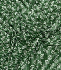 Green Printed Jaipur Cotton Saree With Floral Motifs-JC1593