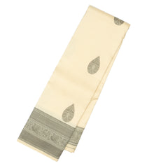 Off White Handloom Kanchipuram Silk Saree With Annam Buttas