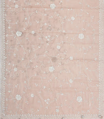 Light Peach Woven Satin Silk Saree With Floral Embroidery -EN2115