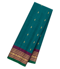 Teal Handloom Gadwal Silk Cotton Saree With Buttas & Contrast Border -GA0472