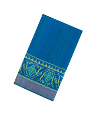 Blue Handloom Rajkot Patola Dupion Silk Saree With Ikat Motifs-IK0443