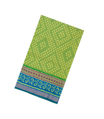 Neon Green Handloom Rajkot Patola Silk Saree With Ikat Motifs & Contrast Border-IK0449