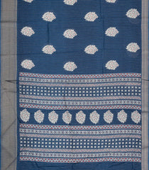 Navy Blue Printed Synthetic Dola Silk Saree With Motifs & Zari Stripes-SY0443