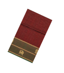 Maroon Handloom Silk Cotton Saree With Zari Checks-SC4037