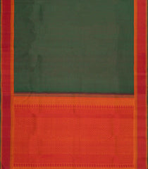 Bottle Green Handloom Kanchipuram Silk Saree With Half Diamond Motifs-KA15291