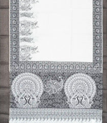 White Woven Art Raw Silk Saree With Printed Goddess Motifs-BL3711