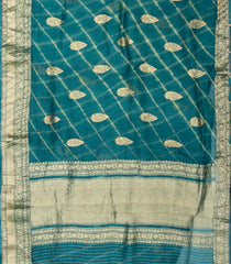 Steel Blue Handloom Banarasi Organza Tie & Dye Silk Saree With Floral Motifs-BE1286