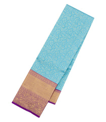 Turquoise Woven Tissue Silk Saree With Floral Zari Motifs & Contrast Border-KA15574