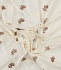 Off White Woven Kerala Cotton Saree With Printed Peacock Motifs-KEC1066