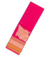 Hot Pink Handloom Kanchi Cotton Saree With Corner Buttas-KC1506