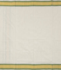 Off White Handloom Kerala Cotton Saree With Green Zari Border