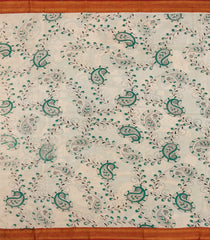 Cyan Printed Kalamkari Cotton Saree With Zari Border-KAL1227