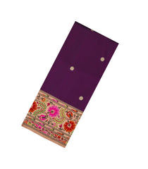 Dark Magenta Handloom Banarasi Silk Saree With Meenakari Border-BE1757