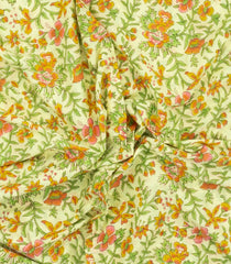 Yellow Printed Jaipur Cotton Saree With Floral Motifs-JC1949