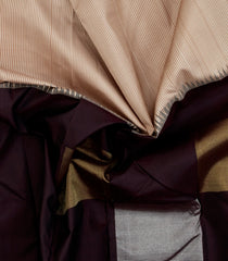 Dark Brown Handloom Kanchipuram Half & Half Silk Saree With Stripes-KA15488