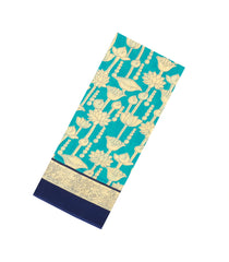 Turqoise Printed Jaipur Cotton Saree With Pichwai Motifs-JC1911