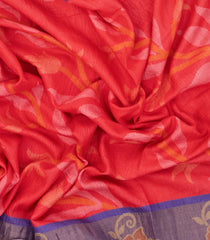 Red Printed Art Tussar Saree With Zari Border-BL5004