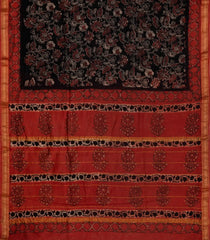 Black Printed Chanderi Cotton Saree With Zari Border-CC1497