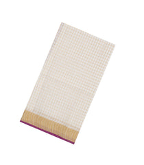 Off White Woven Linen Saree With Checks & Magenta Selvage-LI0702