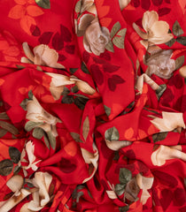 Red Woven Crepe Silk Saree With Printed Floral Motifs-PS0520