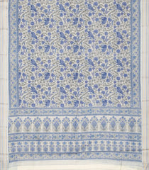 Taupe Handloom Chanderi Cotton Saree With Blue Printed Animal Motifs-CC1306