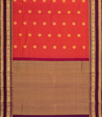 Red Handloom Kanchipuram Silk Saree With Stripes & Buttas-KA14354