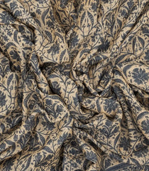 Beige Handloom Chanderi Cotton Saree With Black Printed Floral Motifs-CC1305