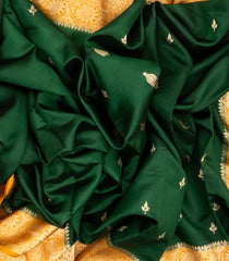 Dark Green Handloom Banarasi Silk Saree With Floral Buttas & Contrast Border-BE1280