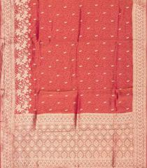 Dark Peach Woven Art Dola Viscose Saree With Floral Zari Motifs-BL3981