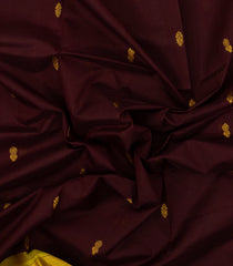 Dark Brown Handloom Silk Cotton Saree With Buttas & Contrast Border-SC4474