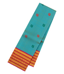 Cyan Handloom Korvai Kanchipuram Silk Saree With Buttas-KA15507